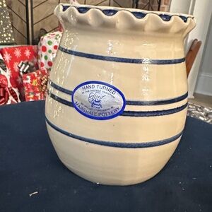 Cream and Blue Striped Vase